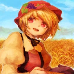  aki_minoriko blonde_hair commentary_request female hat kutouten photoshop_(medium) short_hair solo touhou 