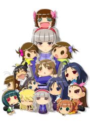  6+girls afuu ahoge akizuki_ritsuko amami_haruka antenna_hair black_hair blonde_hair blue_eyes blue_hair blush brown_eyes brown_hair chi-chan chibi chibiki chihya everyone futami_ami futami_mami ganaha_hibiki glasses green_eyes hagiwara_yukiho hairband haruka-san hoshii_miki idolmaster io_(puchimasu!) kikuchi_makoto kisaragi_chihaya koami komami long_hair makochi_(puchimasu!) minase_iori miura-san miura_azusa multiple_girls oerba_yun_fang open_mouth orange_hair puchimasu puchimasu! shijou_takane short_hair shorts silver_hair skirt smile takanya takatsuki_yayoi yayo yukipo 