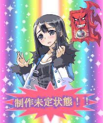  1boy aliasing asagi asagiri_asagi black_eyes black_hair blush disgaea evil_grin evil_smile female female grin japanese nururyun oekaki phantom_kingdom rainbow_background smile zetta zetta_(phantom_kingdom) 