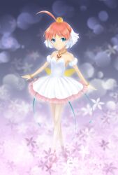  ahiru_(princess_tutu) ahoge bad_id bad_pixiv_id ballerina ballet ballet_slippers bare_shoulders beads blue_eyes bracelet crown dress en_pointe female flower footwear_ribbon highres jewelry necklace pantyhose pendant photoshop_(medium) pink_hair pink_pantyhose princess_tutu princess_tutu_(character) smile solo tutu yuki_(3715325) 