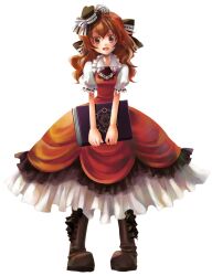  ascot book boots brown_eyes brown_hair dress female frills full_body hat henrietta_grimm long_hair magic_circle necktie official_art smile solo tachi-e tilted_headwear zettai_meikyuu_grimm 