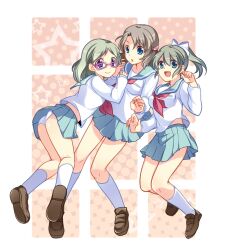  3girls bad_id bad_pixiv_id blue_eyes brown_hair corpse_party glasses kirisaki_touko kneehighs multiple_girls panties pantyshot photoshop_(medium) ponytail school_uniform socks underwear urabe_emi yamamoto_mitsuki yukishiro_(s_kiss) 