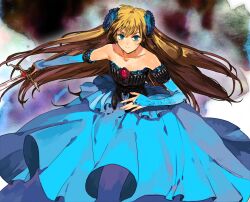  bad_id bad_pixiv_id bare_shoulders beatmania_iidx blind_justice blonde_hair blue_eyes bridal_gauntlets dress female flower hair_ornament hosaka_dx long_hair matin_catorce sword very_long_hair weapon zektbach 