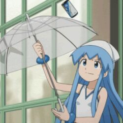  animated animated blue_eyes blue_hair dress female hat ikamusume imageboard_desourced long_hair looping_animation lowres non-web_source shinryaku!_ikamusume solo tentacle_hair transparent transparent_umbrella umbrella 