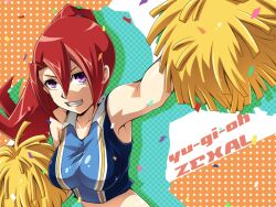  character_request cheerleader mugicha_(sukimachaya) pom_poms ponytail purple_eyes red_hair solo tsukumo_akari yu-gi-oh! yugioh_xexal yuu-gi-ou_zexal 