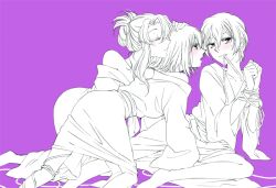  1boy 2girls bad_id bad_pixiv_id bondage bondage bound japanese_clothes kimono mawaru_penguindrum multiple_girls off_shoulder oginome_ringo ribbon short_hair takakura_shouma tokikago_yuri yu_no123 yukata 