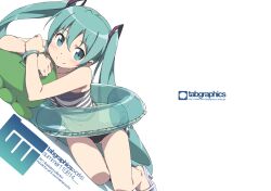  absurdres aqua_eyes aqua_hair bare_legs bare_shoulders bikini blush bracelet dutch_angle female fixed hatsune_miku highres innertube jewelry kanzaki_hiro long_hair lying navel on_side sandals scan simple_background smile solo striped swimsuit tabgraphics twintails very_long_hair vocaloid wallpaper watermark web_address 