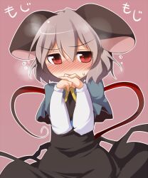  aki_(akikaze_asparagus) animal_ears blush capelet commentary_request dress female grey_dress grey_hair mouse_ears mouse_tail nazrin red_eyes shirt short_hair solo tail touhou 