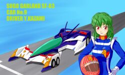  bad_id bad_pixiv_id cr4781 crossover diving_helmet female future_gpx_cyber_formula garland_sf-03 green_hair helmet kazami_yuuka racing_suit red_eyes short_hair solo touhou unworn_headwear unworn_helmet 