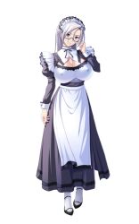  breasts cleavage erect_nipples glasses huge_breasts kugano_shizume kyonyuu_majo maid maid_headdress silver_hair waffle 