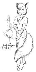  arrjaysketch ashryn avoid_posting canid canine collaboration conditional_dnp female fox mammal monochrome standing vixy 