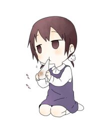  :t bad_id bad_pixiv_id black_hair commentary eating female food funami_mari hair_ornament holding holding_food jitome lolicon mochi namori short_hair simple_background socks solo twintails wagashi white_background white_socks yuru_yuri 