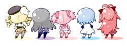  5girls akemi_homura akemi_homura_(magical_girl) beret black_hair blonde_hair blue_hair cape chibi commentary_request drill_hair from_behind gerotan hair_ornament hair_ribbon hands_on_own_hips hat kaname_madoka kaname_madoka_(magical_girl) long_hair mahou_shoujo_madoka_magica mahou_shoujo_madoka_magica_(anime) miki_sayaka miki_sayaka_(magical_girl) multiple_girls pantyhose pink_hair ponytail red_hair ribbon sakura_kyoko sakura_kyoko_(magical_girl) short_hair tomoe_mami tomoe_mami_(magical_girl) twin_drills twintails 