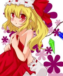  :o bad_id bad_pixiv_id blonde_hair bloomers blush collarbone colorized female flandre_scarlet hair_between_eyes hat hat_ribbon long_hair mob_cap mushi_baibai noichigo open_mouth pointy_ears red_eyes red_ribbon ribbon ribbon-trimmed_bloomers ribbon-trimmed_headwear ribbon_trim side_ponytail solo topless touhou underwear wings 