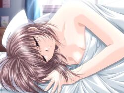  bed bed_sheet closed_eyes female game_cg naked_sheet nude sleeping solo working_days yamamoto_kazue 