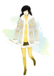  animification black_hair closed_eyes commentary_request female flute hanaori_kotoha instrument jacket raya_(0raya0) samurai_sentai_shinkenger smile solo super_sentai thighhighs tokusatsu yellow_thighhighs zettai_ryouiki 