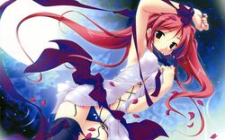  dutch_angle female fujiwara_warawara haruka_ni_aogi_uruwashi_no long_hair navel nire_sumika petals pink_hair rose_petals solo thighhighs twintails wet 