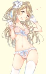  :d bad_id bad_twitter_id blush bow bow_panties bra breasts brown_eyes brown_hair female frilled_bra frilled_panties frills gloves hair_ornament hairbow heart long_hair looking_at_viewer love_live! love_live!_school_idol_project medium_breasts minami_kotori navel nerunnn one_side_up open_mouth panties smile solo thighhighs underwear underwear_only white_gloves white_thighhighs 