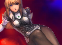  arm_support blue_eyes commentary elhaym_van_houten female jayun long_hair orange_hair pantyhose sitting solo xenogears 