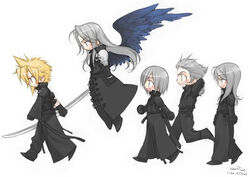  5boys blonde_hair chibi cloud_strife final_fantasy final_fantasy_vii final_fantasy_vii_advent_children grey_hair jpeg_artifacts kadaj long_hair loz male_focus multiple_boys sephiroth sword toujou_sakana weapon wings yazoo 