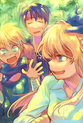  2boys ame_yamori bad_id bad_pixiv_id black_hair blonde_hair blue_eyes cleo_everlastin closed_eyes female green_eyes headband leki majic_lin majutsushi_orphen multiple_boys open_mouth orphen 