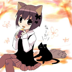  animal_ears cat_ears eating feline female food hamamo lowres oekaki original pantyhose solo sweet_potato 