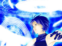  bare_shoulders blue_eyes blue_hair ciel_(tsukihime) female gloves magic_circle nazo_kichi solo tsukihime 