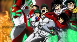  benkei_kuruma black_hair gai_(shin_getter_robo) getter_robo gou_saotome jin_hayato kei_kuruma nagare_ryoma open_mouth scarf shin_getter_robo teeth touei 