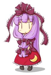  :&gt; bad_id bad_pixiv_id blush bow cosplay crescent dress female frills front_ponytail hair_ornament hair_ribbon hairbow kagiyama_hina kagiyama_hina_(cosplay) long_hair natsuki_(silent_selena) patchouli_knowledge purple_hair red_dress ribbon simple_background smile solo standing touhou white_background |_| 