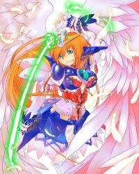  beam_saber energy_sword female green_eyes gundam gundam_wing gundam_wing_endless_waltz humanization ky_(nimbusky) mecha_musume orange_hair photoshop_(medium) science_fiction solo sword v-fin weapon wing_gundam_zero_custom wings 