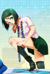  bad_id bad_pixiv_id bob_cut bread bread_slice dressing fate/zero fate_(series) female food food_in_mouth genderswap_(mtf) green_eyes green_hair komio_(do@ho) mouth_hold necktie photoshop_(medium) rule_63 school_uniform sensha_otoko short_hair solo striped_clothes striped_thighhighs thighhighs toast toast_in_mouth vertical-striped_clothes vertical-striped_thighhighs waver_velvet waver_velvet_(sensha_otoko) 