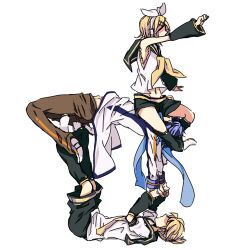  2boys asaki_(pixiv32096) blonde_hair commentary_request female kagamine_len kagamine_rin kaito_(vocaloid) lowres multiple_boys short_hair sitting sitting_on_face sitting_on_person straight vocaloid 