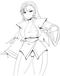  bad_id bad_pixiv_id bangle bracelet breasts curvy female greyscale hair_pulled_back hairband hip_focus jewelry kagura_chizuru large_breasts line_art long_hair monochrome okyou solo the_king_of_fighters wide_hips wide_sleeves 