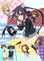  6+girls akiyama_mio animal_ears bad_id bad_pixiv_id black_hair cat_ears chibi fake_animal_ears guitar hirasawa_ui hirasawa_yui instrument k-on! kotobuki_tsumugi kurou_(quadruple_zero) long_hair multiple_girls nakano_azusa painttool_sai_(medium) red_eyes sakuragaoka_high_school_uniform school_uniform sleeping suzuki_jun tail tainaka_ritsu twintails yamanaka_sawako 