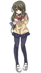  asaki_(pixiv32096) bad_id bad_pixiv_id clannad female hikarizaka_private_high_school_uniform ibuki_fuuko long_hair looking_at_viewer pantyhose school_uniform simple_background skirt solo white_background 