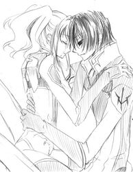  1boy anya_alstreim artist_request code_geass code_geass:_nightmare_of_nunnally couple female greyscale lelouch_vi_britannia leotard lowres monochrome rolo_lamperouge rolo_vi_britannia straight 