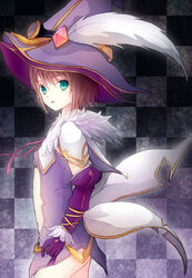  alternate_costume brown_hair commentary_request dress feathers female gloves goggles green_eyes hat highres jewelry lipstick makeup midriff official_alternate_costume ribbon rita_mordio rita_mordio_(elemental_master) serious short_hair solo taira_shinki tales_of_(series) tales_of_vesperia witch witch_hat 