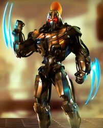  android armor blade cable cybernetics digital_media_(artwork) fulgore glowing glowing_eyes hair humanoid killer_instinct looking_at_viewer low_res machine male mask melee_weapon mouthless muscular not_furry official_art rareware red_eyes robot solo tube unknown_artist weapon wire 