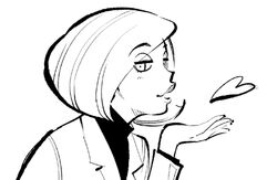  ann_possible blown_kiss disney female female heart kim_possible labcoat lips looking_at_viewer lowres monochrome ramb_chop short_hair solo turtleneck 