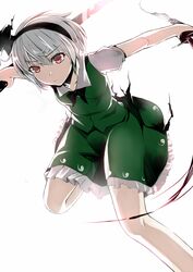  backlighting bad_id bad_pixiv_id black_hairband female hairband konpaku_youmu pink_eyes short_hair simple_background solo touhou white_background white_hair yizhirenben 