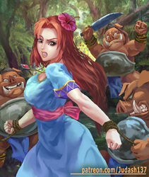  1girls 3boys 3monsters angry blue_dress bondage bound bound_wrists breasts brown_eyes captured cleavage clenched_hand clenched_teeth clothes dress female fist forest fully_clothed gangbang helpless hyrule_warriors imminent_rape jewelry judash137 jungle light-skinned_female light_skin link&#039;s_awakening lips long_dress long_hair marin medium_breasts moblin monster multiple_boys muscle nature necklace nintendo outdoors red_hair rope rope_bondage sash shiny shiny_skin short_sleeves slave spread_arms straight struggling sweat the_legend_of_zelda toned tree trees very_long_hair wet 