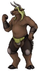  2020 2_toes 4_fingers alpha_channel anthro arm_tuft armlet athletic athletic_anthro athletic_male barefoot belly belt biped black_eyes black_hooves blonde_hair bottomwear bovid bovine brown_body brown_bottomwear brown_clothing brown_fur brown_shorts bulge clothed clothing curved_horn digital_drawing_(artwork) digital_media_(artwork) european_mythology feet fingers fist front_view full-length_portrait fur fur_tuft gesture greek_mythology hair half-closed_eyes hooves horn leg_tuft letter long_hair looking_away male mammal minotaur mythology narrowed_eyes navel nipples paws portrait punchbeef_(verkele) shorts simple_background solo standing three-quarter_view toes topless transparent_background tuft verkele 