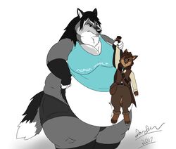  2017 alicia_(biglovealicia) angry anthro belly big_belly big_breasts black_claws black_hair blue_eyes breasts brown_hair canid canine canis cheek_tuft claws clothed clothing colored coyote curvy_figure deep_navel digitigrade duo ears_up facial_tuft female finger_claws fox full-length_portrait fully_clothed fur grey_body grey_fur hair hi_res huge_belly huge_thighs inner_ear_fluff male mammal maximus_coyotox multicolored_hair navel neck_tuft nissandriver217 obese obese_female overweight overweight_female portrait signature simple_background size_difference story story_at_source story_in_description thick_arms thick_thighs three-quarter_portrait toe_claws tuft two_tone_hair white_background white_belly white_body white_claws white_fur white_hair wide_hips wolf wolf_tail 