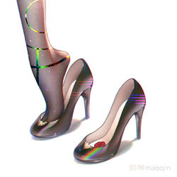  black_footwear black_pantyhose feet feet_only female floral_print glint high_heels honeycomb_(pattern) mackintosh_rose neihan_miao_laoshi original out_of_frame pantyhose photoshop_(medium) putting_on_shoes rose_print shoes simple_background single_shoe solo tiptoes white_background 