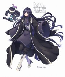  black_eyes black_hair black_robe blue_hair boots copyright_name female full_body head_chain highres imelva_(mountain_of_heaven) jewelry long_hair looking_at_viewer matsuki_(mikipingpong) multicolored_hair necklace pixiv_fantasia pixiv_fantasia_mountain_of_heaven pointy_ears robe simple_background solo standing streaked_hair white_background white_footwear 