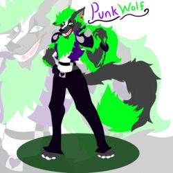  1:1 abs absurd_res alternative_fashion ambiguous_gender anthro canid canine canis clothing cyberpunk dyed_fur hi_res highlights_(coloring) line_art mammal punk solo wolf 