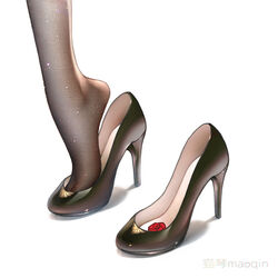  black_footwear black_pantyhose feet feet_only female floral_print glint high_heels mackintosh_rose neihan_miao_laoshi original out_of_frame pantyhose photoshop_(medium) putting_on_shoes rose_print shoes simple_background single_shoe solo tiptoes white_background 