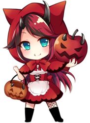  alternate_costume animal_hood apple black_footwear black_hair blue_eyes blush boots bow bowtie cat_hood chibi closed_mouth commentary_request corset cosplay demon_girl demon_horns dress female fishnet_thighhighs fishnets food fruit full_body holding holding_food holding_fruit hood horns jack-o&#039;-lantern little_red_riding_hood little_red_riding_hood_(grimm) little_red_riding_hood_(grimm)_(cosplay) long_hair looking_at_viewer multicolored_hair nanashi_inc. red_bow red_bowtie red_corset red_dress red_hair ryugasaki_rene simple_background single_thighhigh smile solo sugar_lyric thighhighs transparent_background two-tone_hair underbite usaba_(usabara_c) virtual_youtuber 