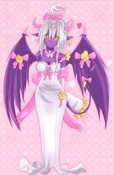  absurdres bride dress female highres limoria moriana_limudis purple_skin wedding_dress white_hair yellow_eyes 