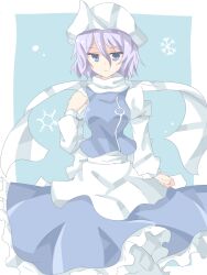  bad_id bad_pixiv_id blue_eyes female hat kuromari_(runia) letty_whiterock long_sleeves purple_hair shawl shirt short_hair skirt skirt_set solo touhou 